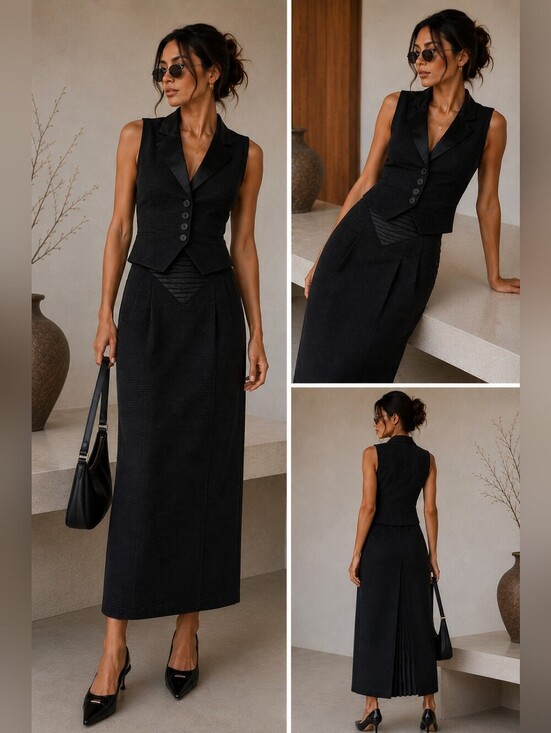 Simon Chang Jackets & Blazers - Vintage! Simon Chang | Matching Set, Tailored Vest & Pleated Midi Skirt, Size 8